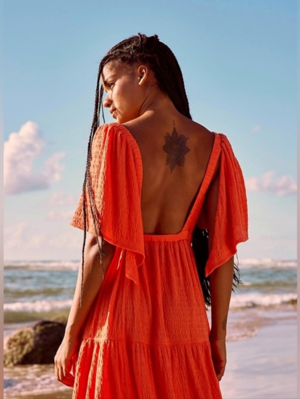 NWT Free People La La Maxi Dress Wild Papaya Orange Tiered Flutter Sz L - Picture 3 of 11